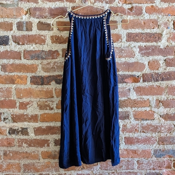 THML XS Navy Blue Halter Embroidered Dress‎ w/ Lining - Picture 4 of 8